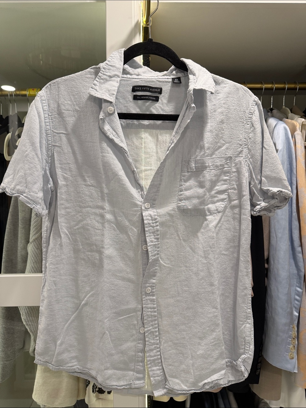 Saks Fifth Avenue Pale Blue Short-Sleeve Button-Down Shirt